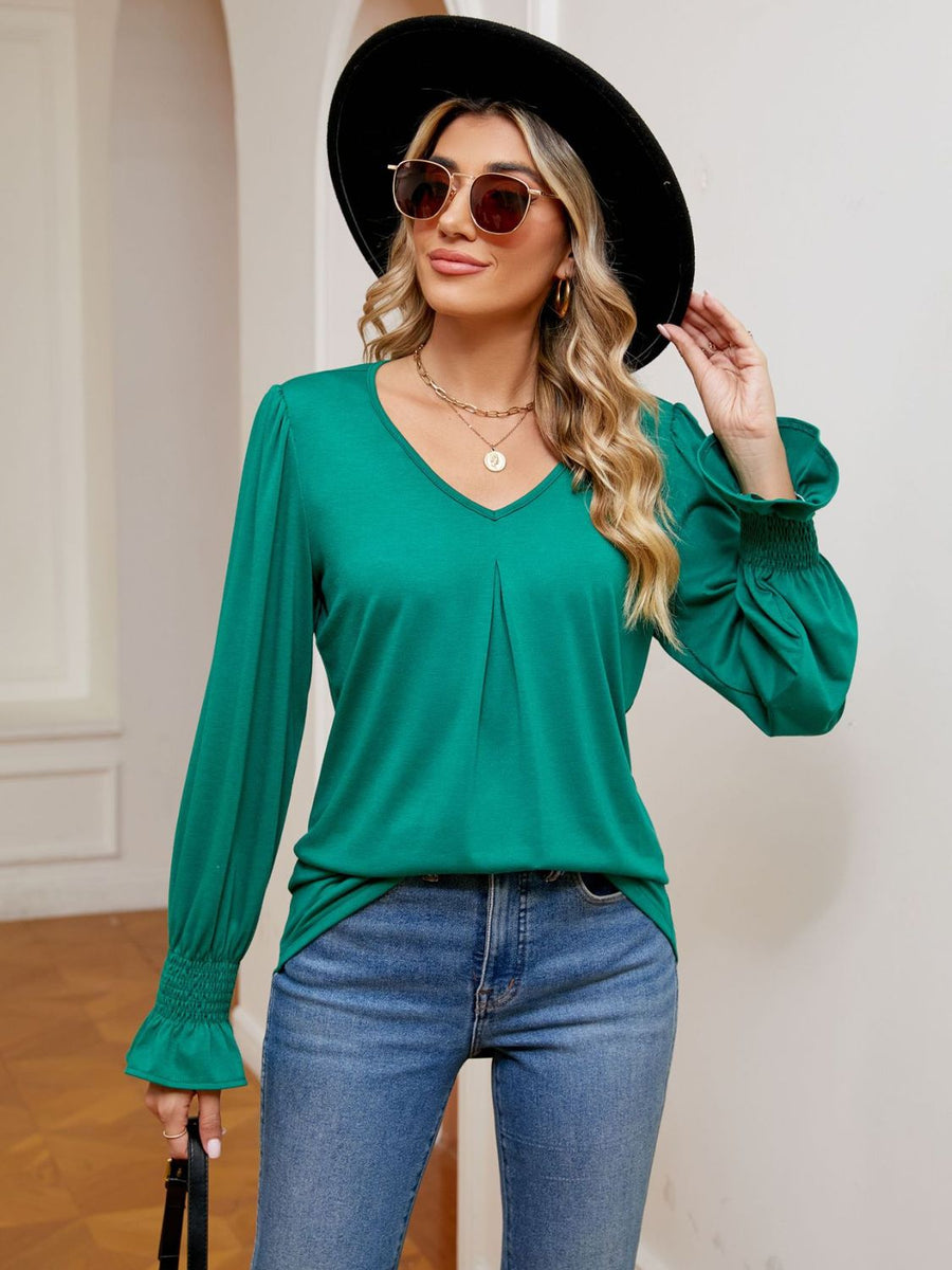 V-Neck Flounce Sleeve Blouse - Opulent EmpireV-Neck Flounce Sleeve BlouseOpulent Empire