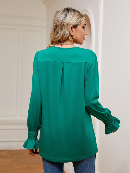 V-Neck Flounce Sleeve Blouse - Opulent EmpireV-Neck Flounce Sleeve BlouseOpulent Empire