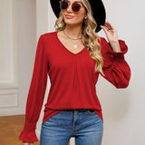 V-Neck Flounce Sleeve Blouse - Opulent EmpireV-Neck Flounce Sleeve BlouseOpulent Empire