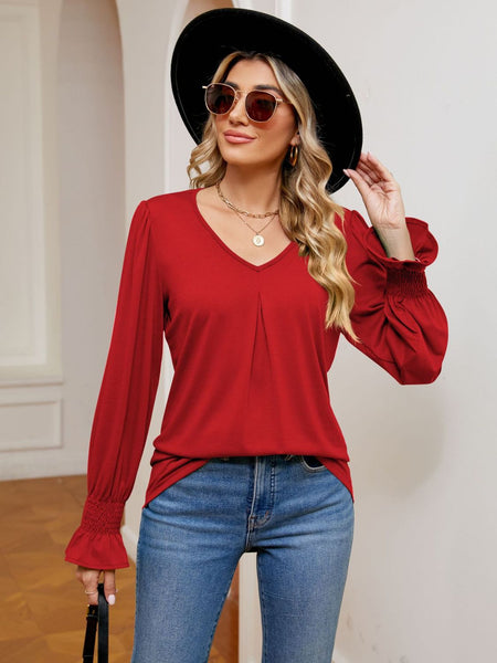 V-Neck Flounce Sleeve Blouse - Opulent EmpireV-Neck Flounce Sleeve BlouseOpulent Empire