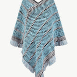 V-Neck Fringe Hem Poncho - Opulent EmpireV-Neck Fringe Hem PonchoOpulent EmpireClothing