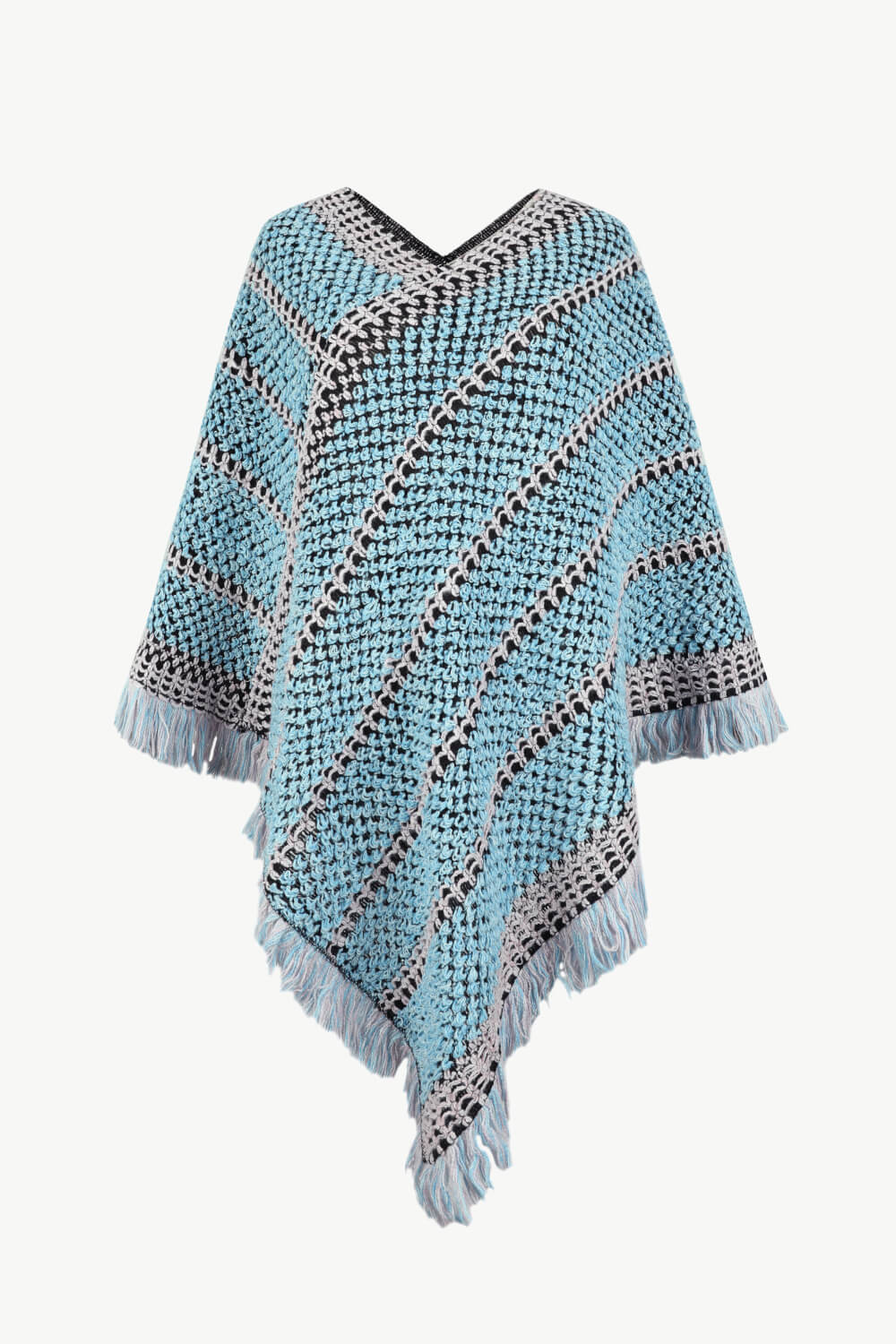 V-Neck Fringe Hem Poncho - Opulent EmpireV-Neck Fringe Hem PonchoOpulent EmpireClothing