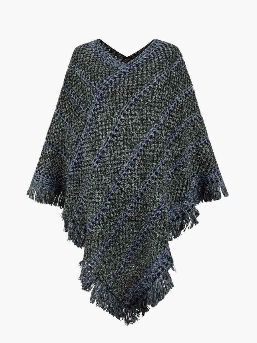 V-Neck Fringe Hem Poncho - Opulent EmpireV-Neck Fringe Hem PonchoOpulent EmpireClothing