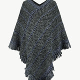 V-Neck Fringe Hem Poncho - Opulent EmpireV-Neck Fringe Hem PonchoOpulent EmpireClothing