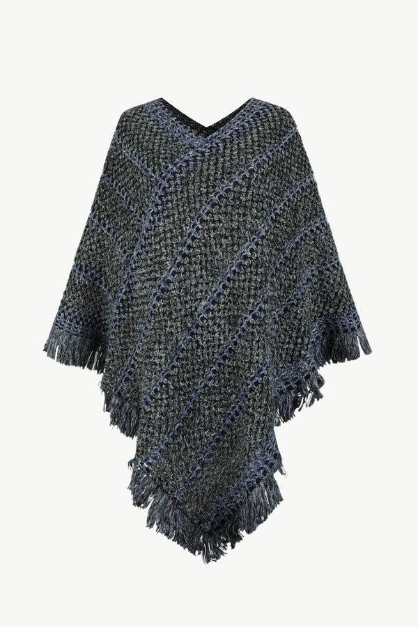 V-Neck Fringe Hem Poncho - Opulent EmpireV-Neck Fringe Hem PonchoOpulent EmpireClothing