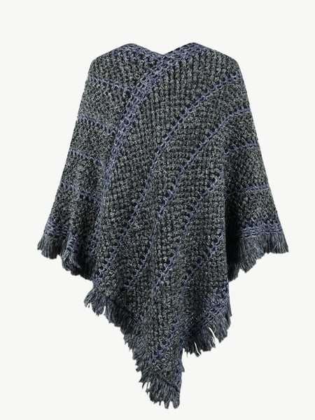 V-Neck Fringe Hem Poncho - Opulent EmpireV-Neck Fringe Hem PonchoOpulent EmpireClothing