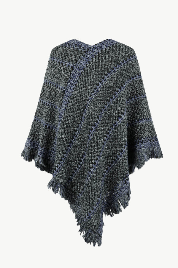 V-Neck Fringe Hem Poncho - Opulent EmpireV-Neck Fringe Hem PonchoOpulent EmpireClothing