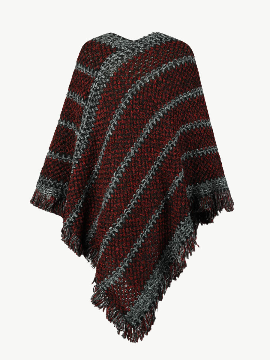 V-Neck Fringe Hem Poncho - Opulent EmpireV-Neck Fringe Hem PonchoOpulent EmpireClothing