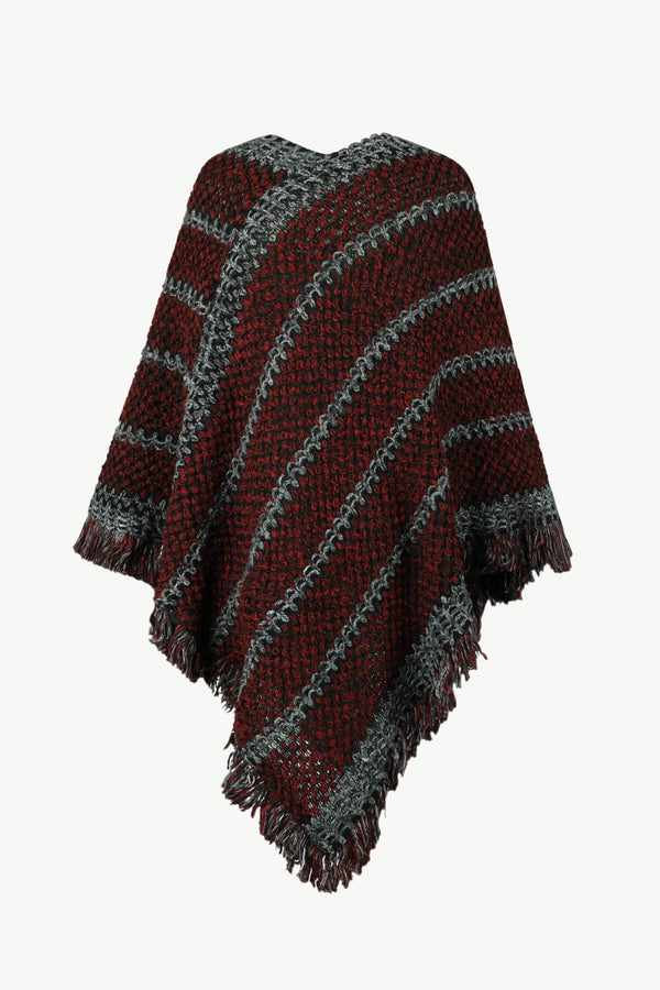 V-Neck Fringe Hem Poncho - Opulent EmpireV-Neck Fringe Hem PonchoOpulent EmpireClothing