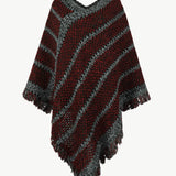 V-Neck Fringe Hem Poncho - Opulent EmpireV-Neck Fringe Hem PonchoOpulent EmpireClothing