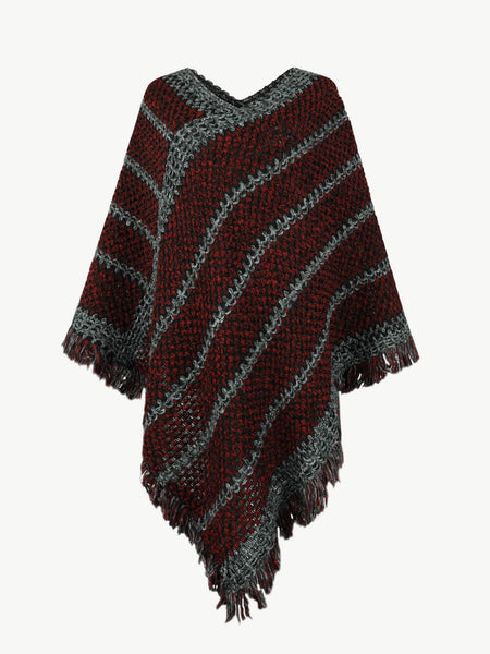 V-Neck Fringe Hem Poncho - Opulent EmpireV-Neck Fringe Hem PonchoOpulent EmpireClothing