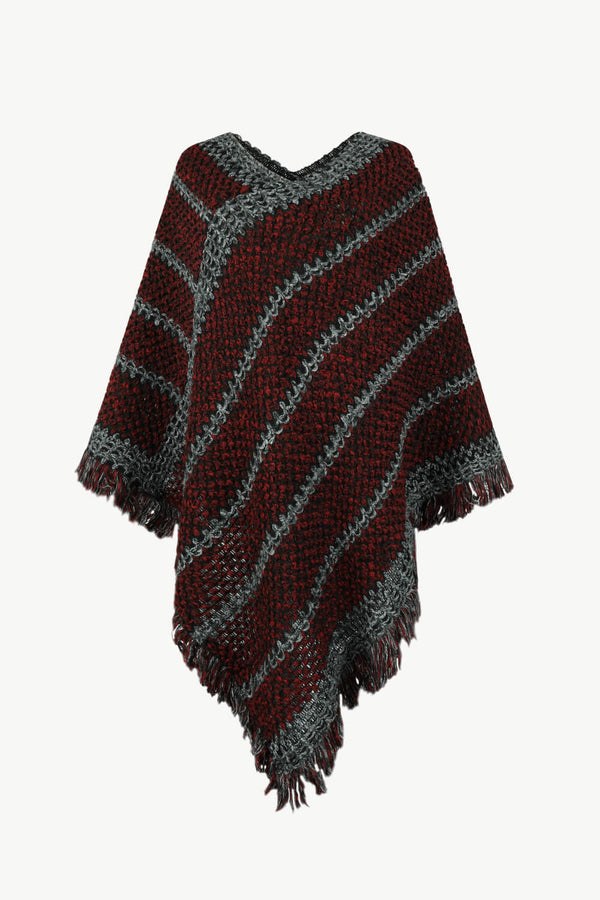 V-Neck Fringe Hem Poncho - Opulent EmpireV-Neck Fringe Hem PonchoOpulent EmpireClothing