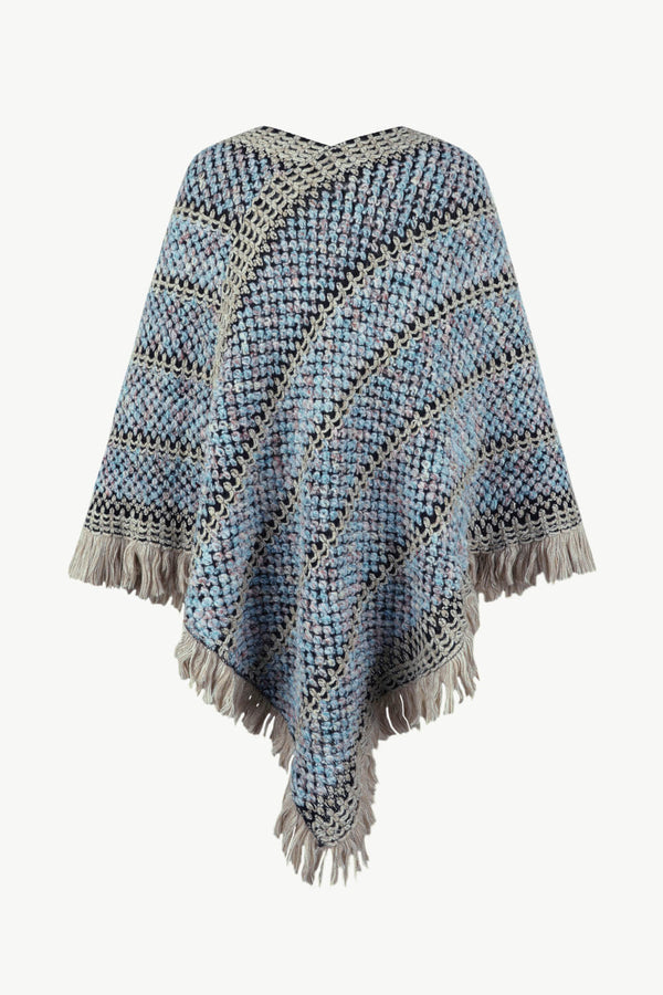 V-Neck Fringe Hem Poncho - Opulent EmpireV-Neck Fringe Hem PonchoOpulent EmpireClothing