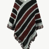 V-Neck Fringe Hem Poncho - Opulent EmpireV-Neck Fringe Hem PonchoOpulent EmpireClothing