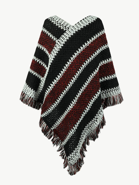 V-Neck Fringe Hem Poncho - Opulent EmpireV-Neck Fringe Hem PonchoOpulent EmpireClothing