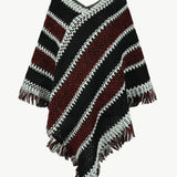 V-Neck Fringe Hem Poncho - Opulent EmpireV-Neck Fringe Hem PonchoOpulent EmpireClothing