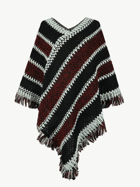 V-Neck Fringe Hem Poncho - Opulent EmpireV-Neck Fringe Hem PonchoOpulent EmpireClothing