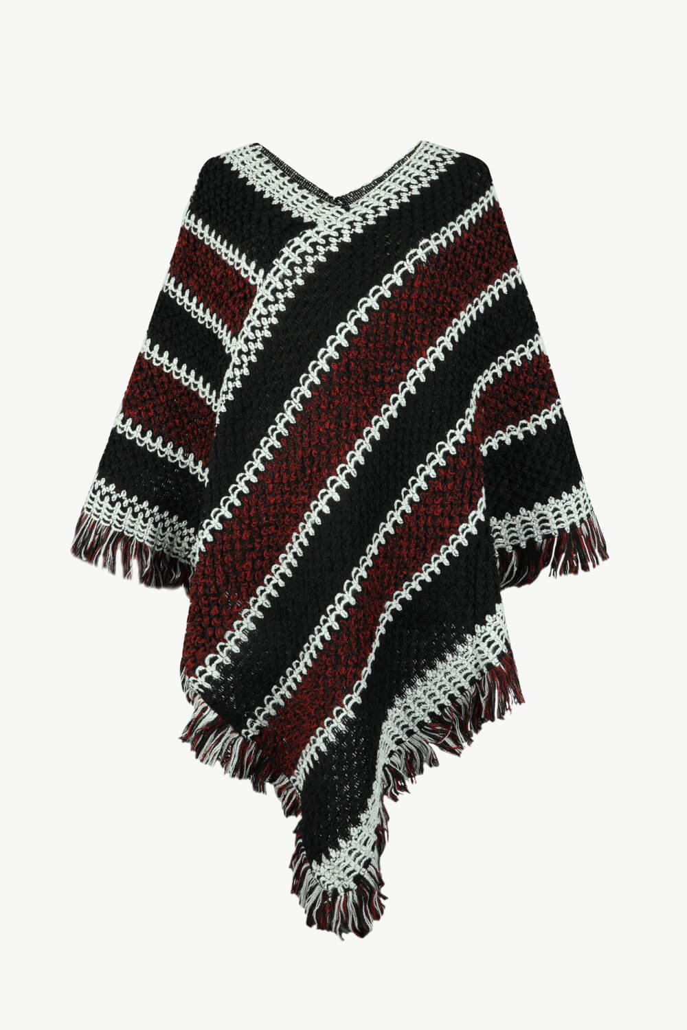 V-Neck Fringe Hem Poncho - Opulent EmpireV-Neck Fringe Hem PonchoOpulent EmpireClothing