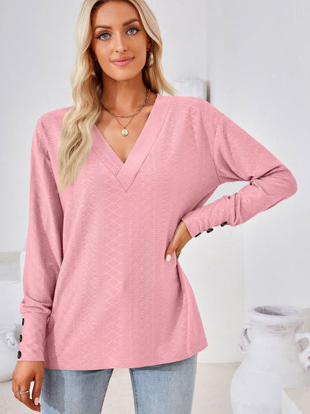 V-Neck Long Sleeve Blouse - Opulent EmpireV-Neck Long Sleeve BlouseOpulent Empire