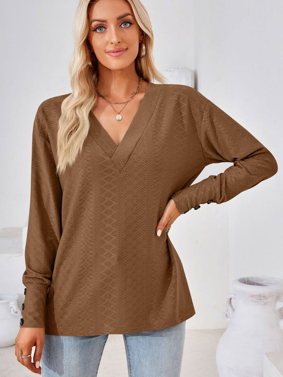 V-Neck Long Sleeve Blouse - Opulent EmpireV-Neck Long Sleeve BlouseOpulent Empire