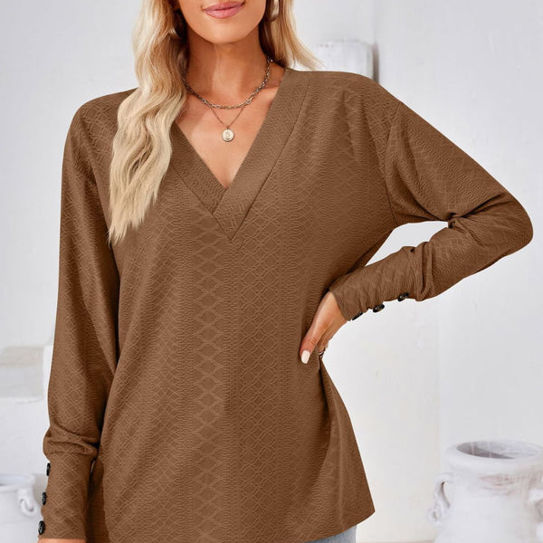 V-Neck Long Sleeve Blouse - Opulent EmpireV-Neck Long Sleeve BlouseOpulent Empire