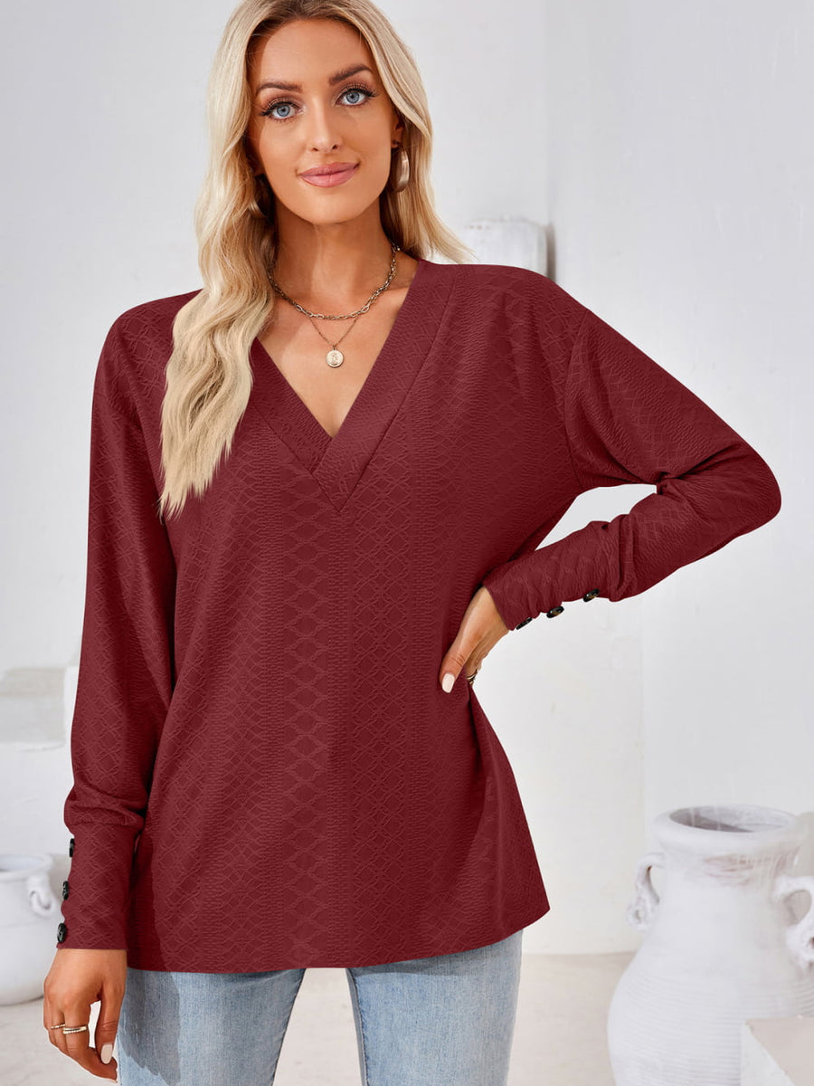 V-Neck Long Sleeve Blouse - Opulent EmpireV-Neck Long Sleeve BlouseOpulent Empire