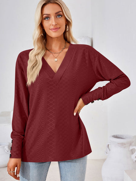 V-Neck Long Sleeve Blouse - Opulent EmpireV-Neck Long Sleeve BlouseOpulent Empire