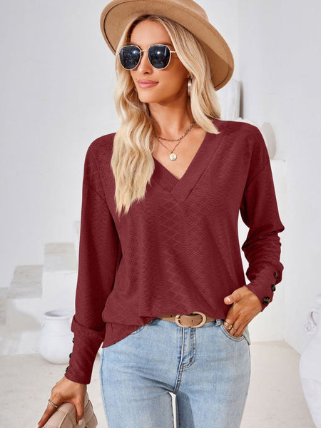 V-Neck Long Sleeve Blouse - Opulent EmpireV-Neck Long Sleeve BlouseOpulent Empire