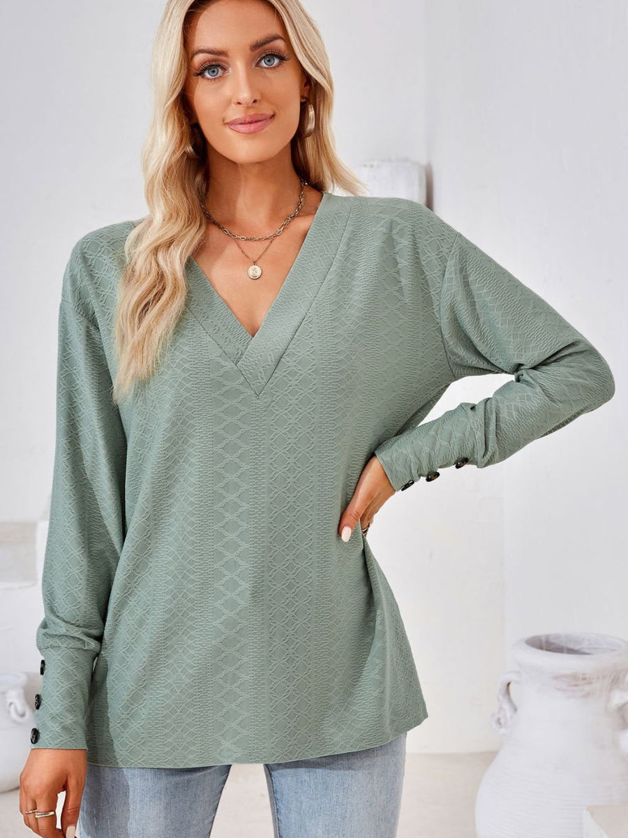 V-Neck Long Sleeve Blouse - Opulent EmpireV-Neck Long Sleeve BlouseOpulent Empire