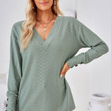 V-Neck Long Sleeve Blouse - Opulent EmpireV-Neck Long Sleeve BlouseOpulent Empire