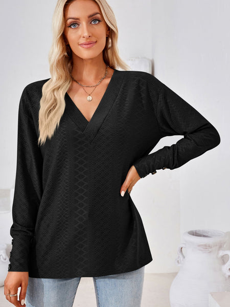 V-Neck Long Sleeve Blouse - Opulent EmpireV-Neck Long Sleeve BlouseOpulent Empire