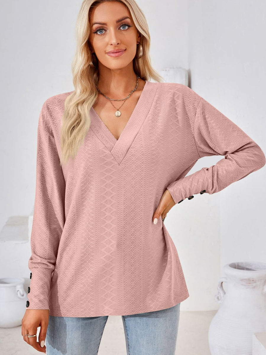 V-Neck Long Sleeve Blouse - Opulent EmpireV-Neck Long Sleeve BlouseOpulent Empire