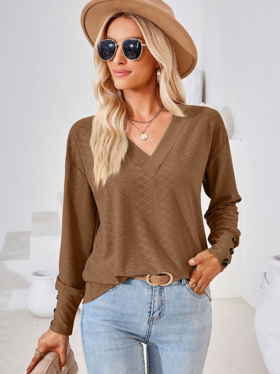 V-Neck Long Sleeve Blouse - Opulent EmpireV-Neck Long Sleeve BlouseOpulent Empire