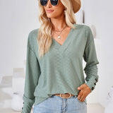 V-Neck Long Sleeve Blouse - Opulent EmpireV-Neck Long Sleeve BlouseOpulent Empire