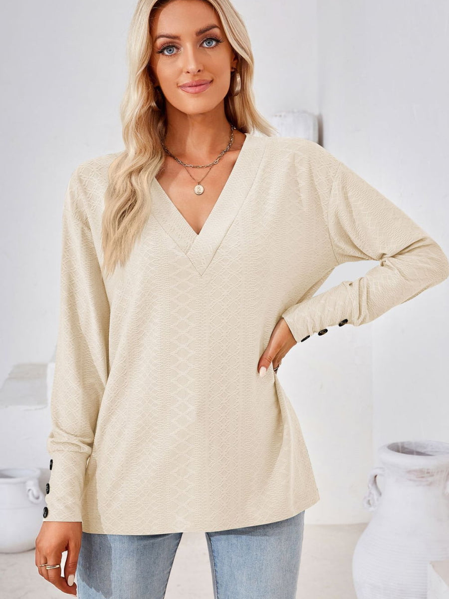 V-Neck Long Sleeve Blouse - Opulent EmpireV-Neck Long Sleeve BlouseOpulent Empire