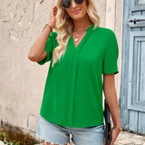 V-Neck Short Sleeve Blouse - Opulent EmpireV-Neck Short Sleeve BlouseOpulent Empire