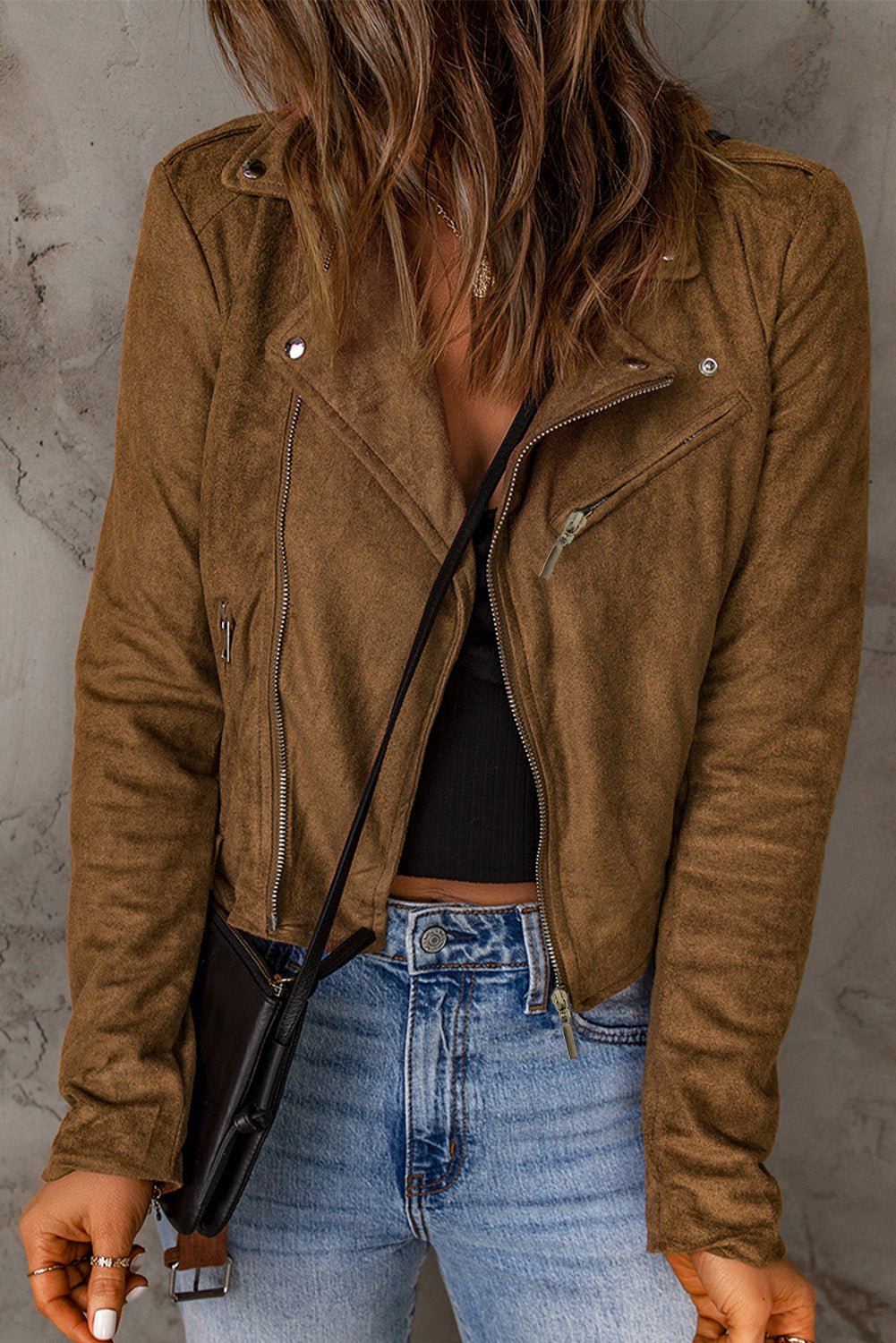 Vegan Suede Zip Detail Jacket - Opulent EmpireVegan Suede Zip Detail JacketOpulent Empire