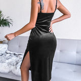 Velvet Spaghetti Strap Side Slit Dress - Opulent EmpireVelvet Spaghetti Strap Side Slit DressOpulent Empire