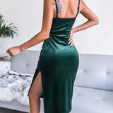 Velvet Spaghetti Strap Side Slit Dress - Opulent EmpireVelvet Spaghetti Strap Side Slit DressOpulent Empire