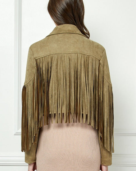 Veveret® Suede Fringe Long Sleeve Moto Jacket - Opulent EmpireVeveret® Suede Fringe Long Sleeve Moto JacketOpulent Empire