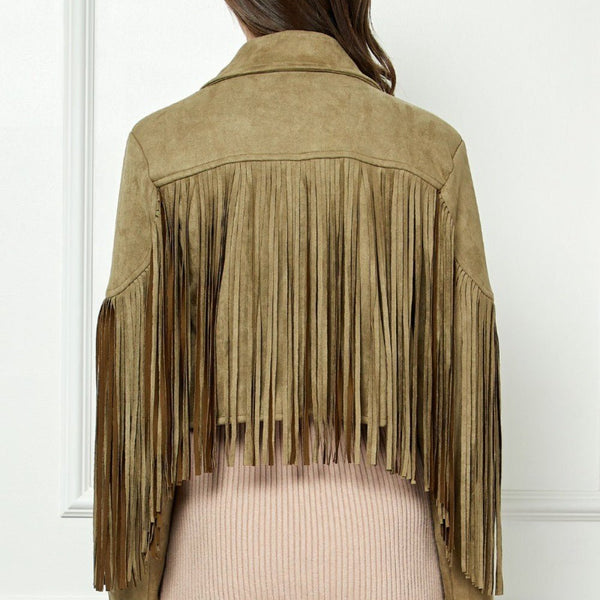 Veveret® Suede Fringe Long Sleeve Moto Jacket - Opulent EmpireVeveret® Suede Fringe Long Sleeve Moto JacketOpulent Empire