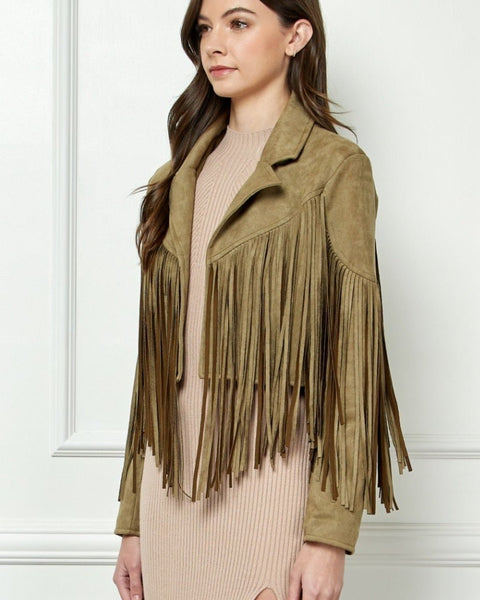 Veveret® Suede Fringe Long Sleeve Moto Jacket - Opulent EmpireVeveret® Suede Fringe Long Sleeve Moto JacketOpulent Empire