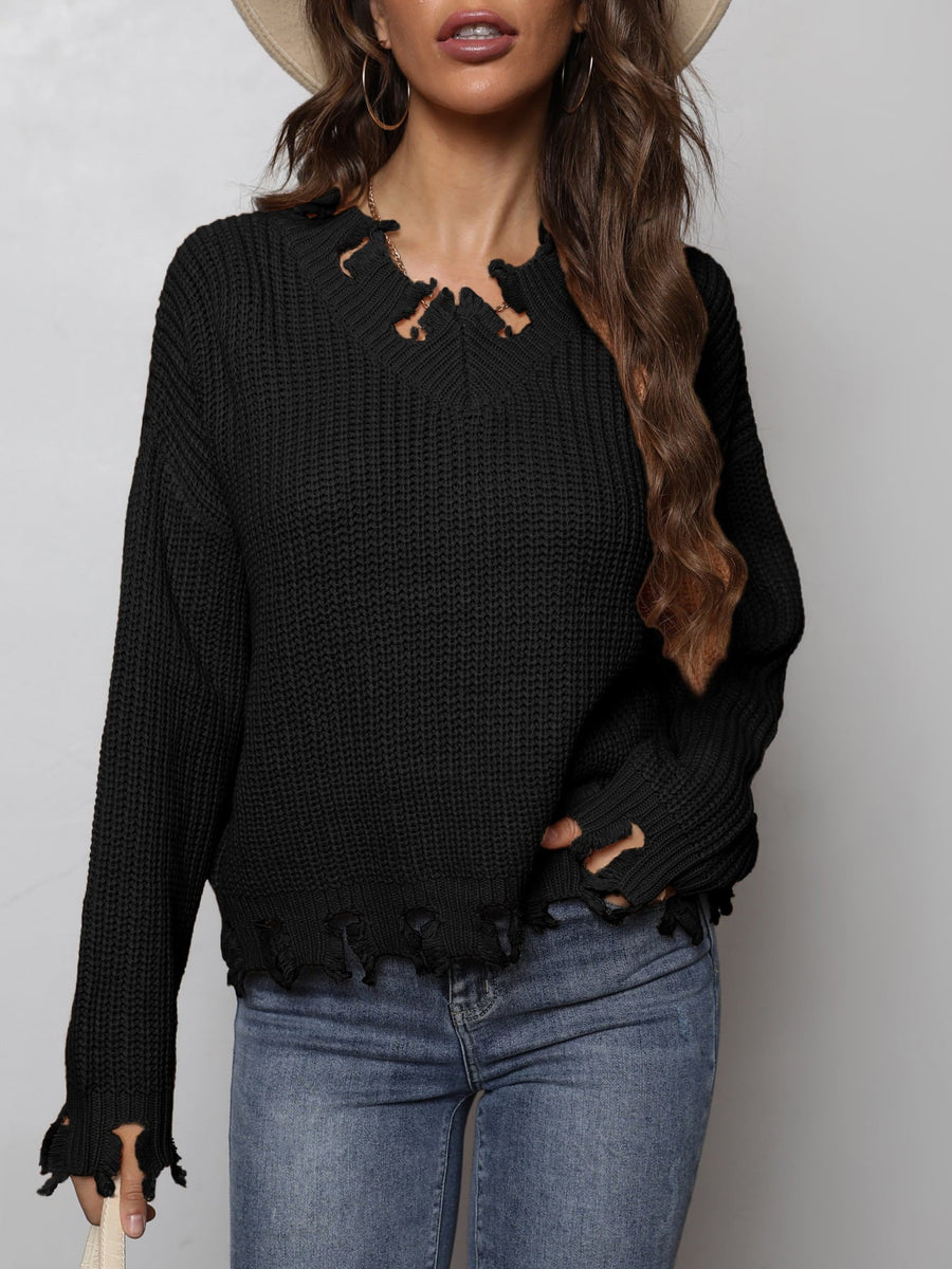 Waffle-Knit Dropped Shoulder Blouse - Opulent EmpireWaffle-Knit Dropped Shoulder BlouseOpulent Empire