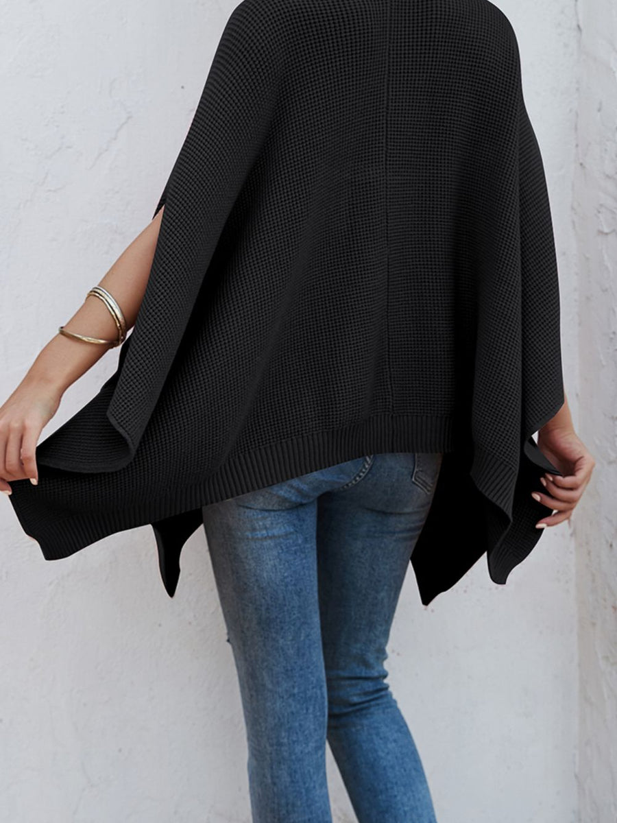 Waffle-Knit Pocketed Cape Sleeve Sweater - Opulent EmpireWaffle-Knit Pocketed Cape Sleeve SweaterOpulent EmpireClothing