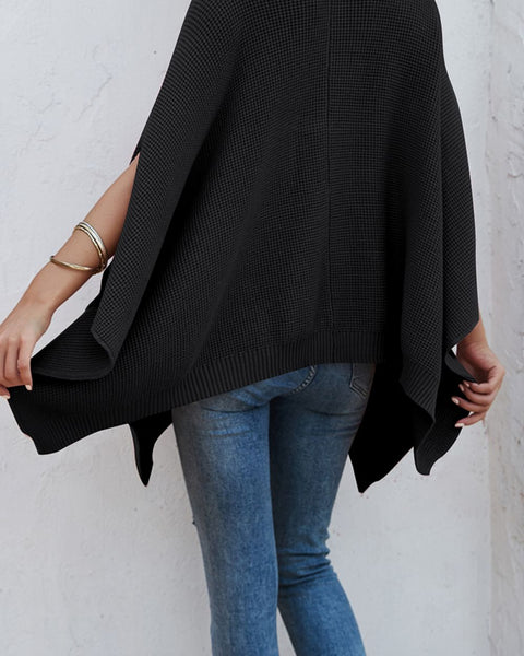 Waffle-Knit Pocketed Cape Sleeve Sweater - Opulent EmpireWaffle-Knit Pocketed Cape Sleeve SweaterOpulent EmpireClothing