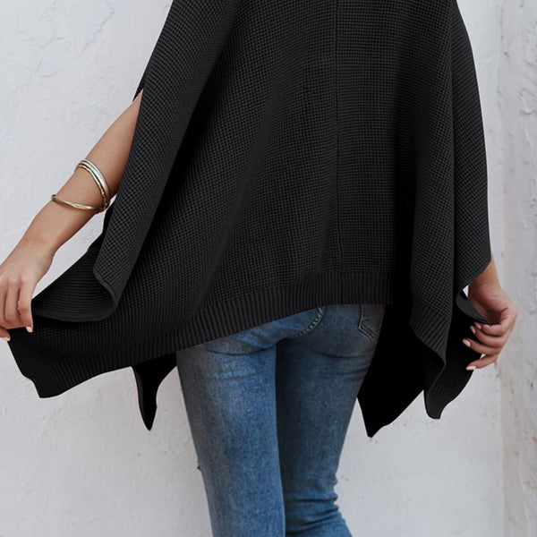 Waffle-Knit Pocketed Cape Sleeve Sweater - Opulent EmpireWaffle-Knit Pocketed Cape Sleeve SweaterOpulent EmpireClothing