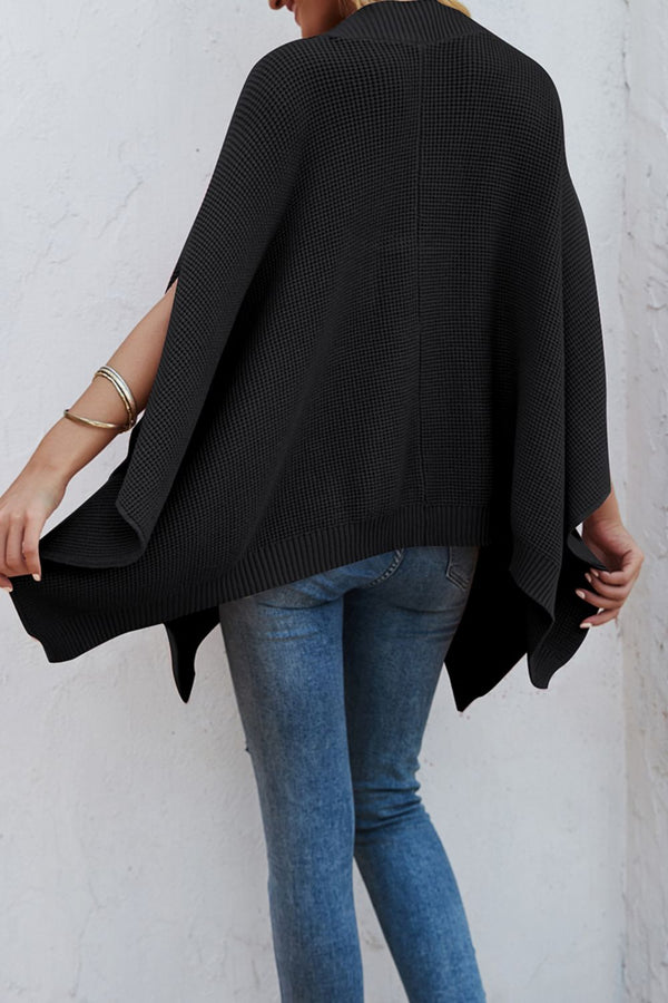 Waffle-Knit Pocketed Cape Sleeve Sweater - Opulent EmpireWaffle-Knit Pocketed Cape Sleeve SweaterOpulent EmpireClothing