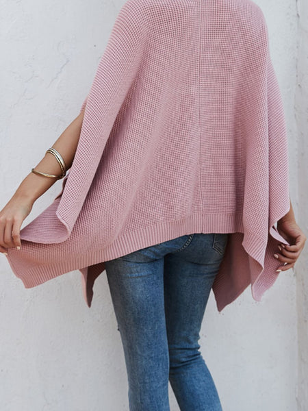 Waffle-Knit Pocketed Cape Sleeve Sweater - Opulent EmpireWaffle-Knit Pocketed Cape Sleeve SweaterOpulent EmpireClothing