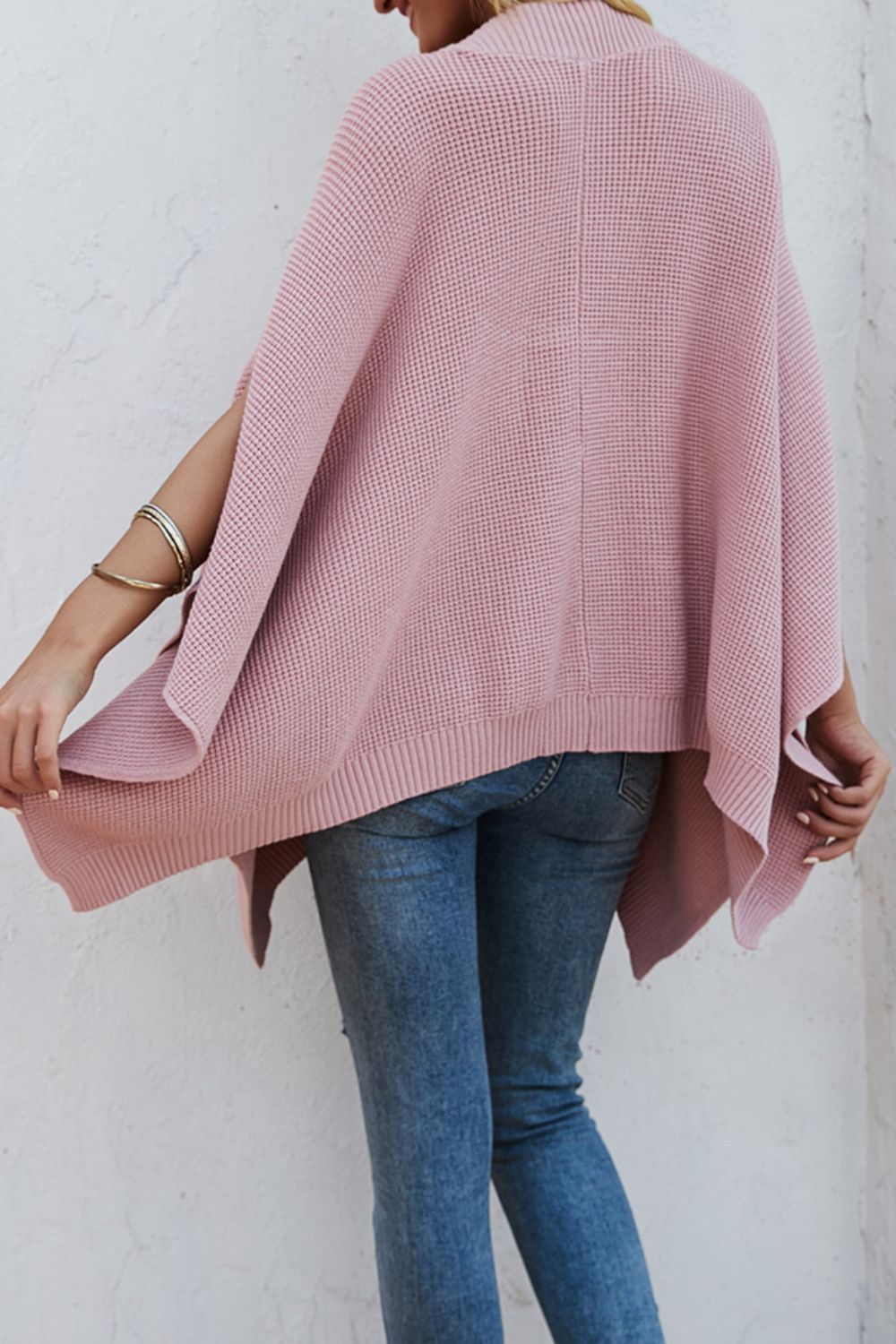 Waffle-Knit Pocketed Cape Sleeve Sweater - Opulent EmpireWaffle-Knit Pocketed Cape Sleeve SweaterOpulent EmpireClothing