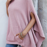 Waffle-Knit Pocketed Cape Sleeve Sweater - Opulent EmpireWaffle-Knit Pocketed Cape Sleeve SweaterOpulent EmpireClothing